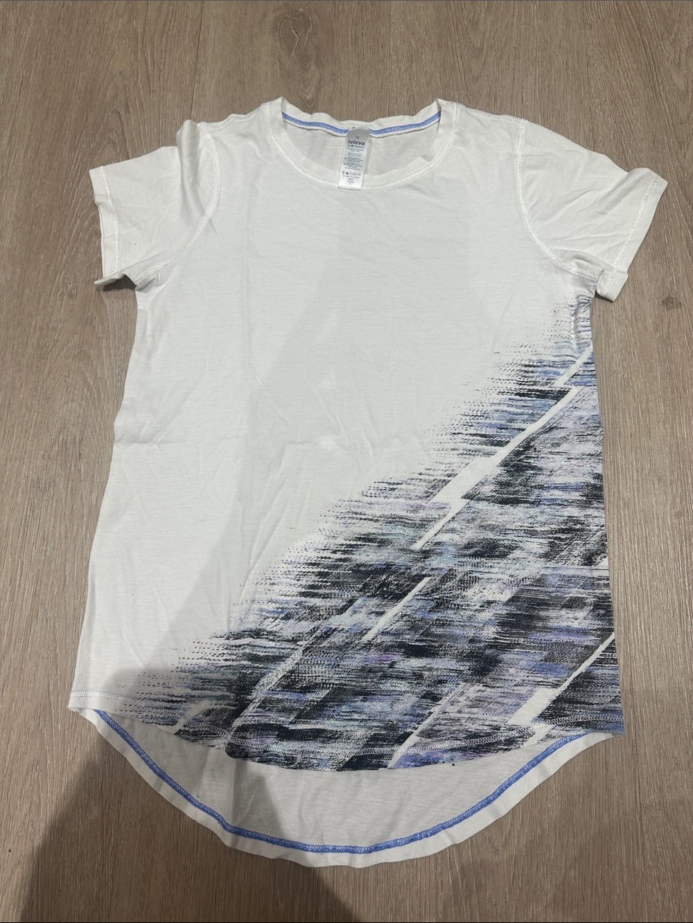 White Graphic Short-Sleeve Tee with Blue Accent - Women